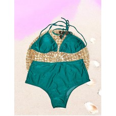 Biquini Completo Cortininha Plus Size Verde Escuro