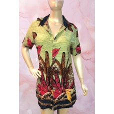 Chamise Unissex Verde Estampado Folhas Vermelhas
