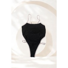 Maiô Mel Fio Dental Preto Com Tiras Branco